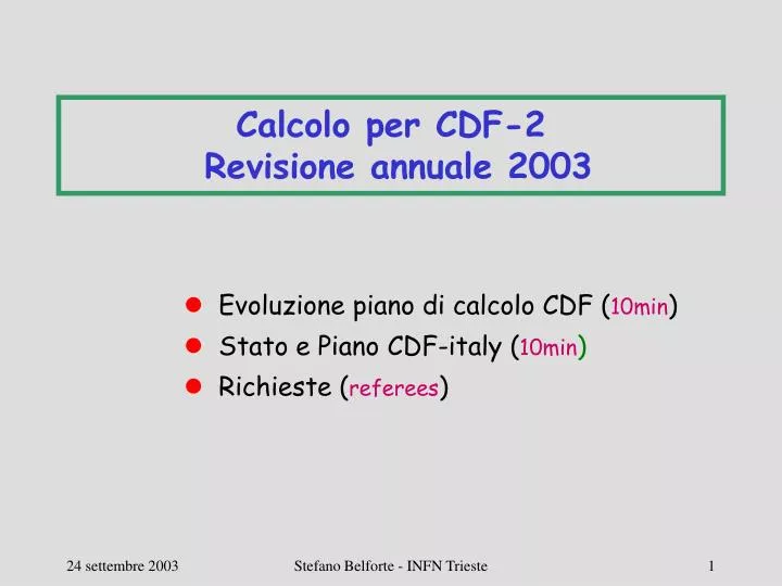 calcolo per cdf 2 revisione annuale 2003
