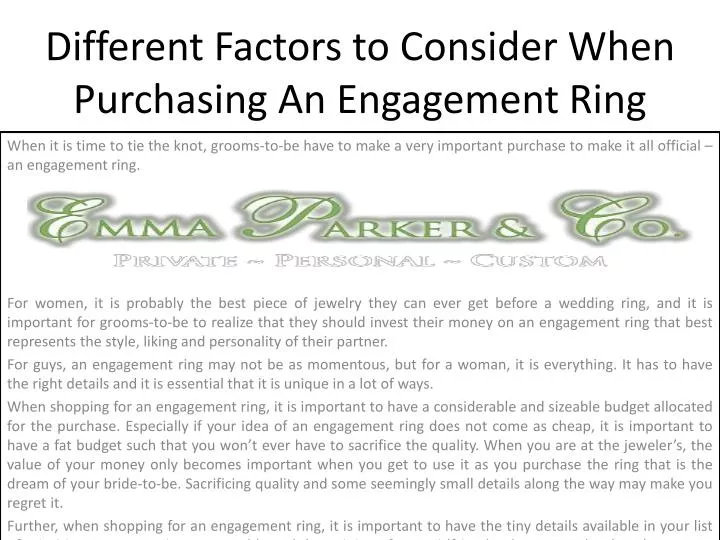 different factors to consider when purchasing an engagement ring