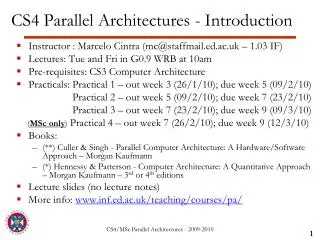 CS4 Parallel Architectures - Introduction