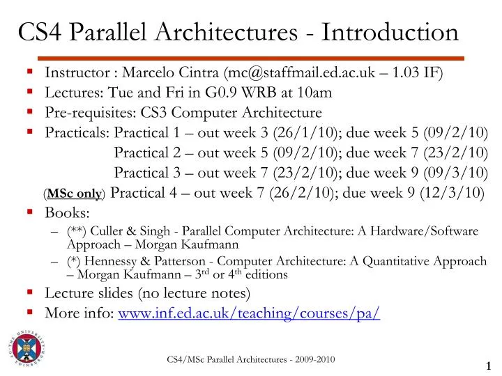 cs4 parallel architectures introduction