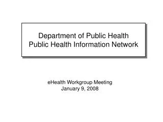 eHealth Workgroup Meeting January 9, 2008