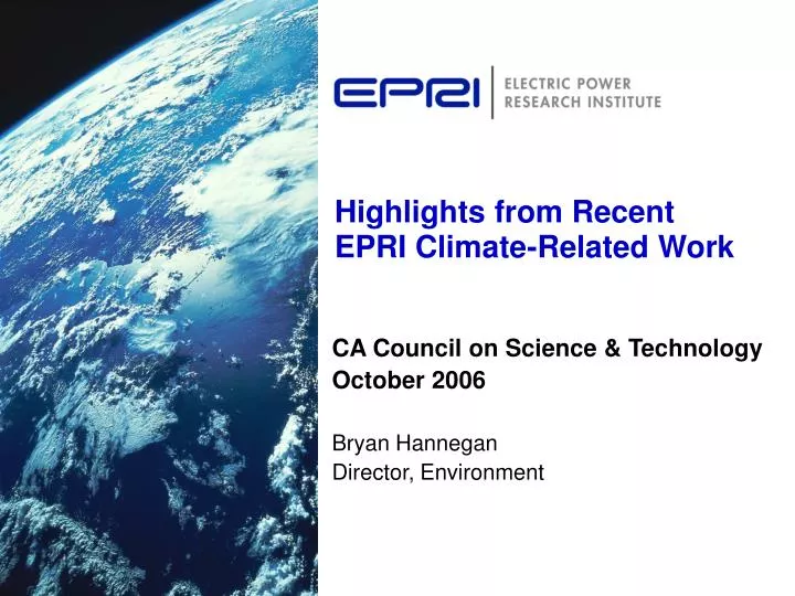 highlights from recent epri climate related work