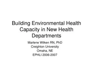 Building Environmental Health Capacity in New Health Departments
