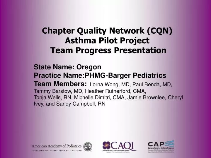 chapter quality network cqn asthma pilot project team progress presentation