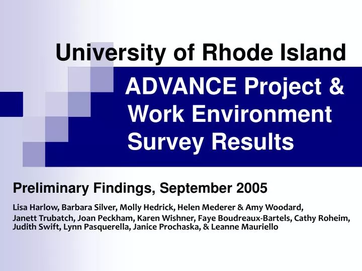 university of rhode island advance project work environment survey results