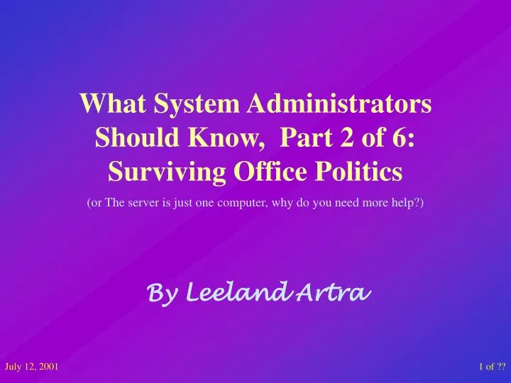 what system administrators should know part 2 of 6 surviving office politics