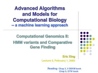 advanced algorithms and models for computational biology a machine learning approach