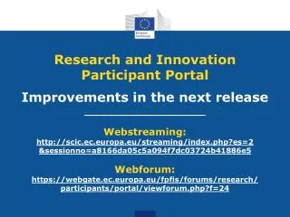 Research and Innovation Participant Portal Improvements in the next release