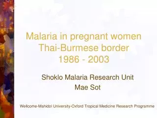Malaria in pregnant women Thai-Burmese border 1986 - 2003