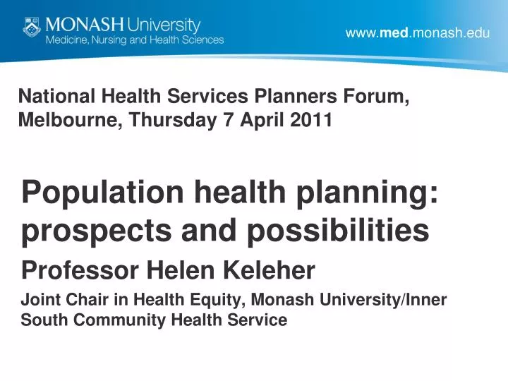 national health services planners forum melbourne thursday 7 april 2011