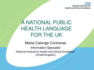 A NATIONAL PUBLIC HEALTH LANGUAGE FOR THE UK