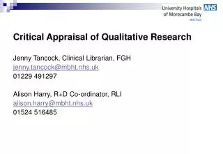 Critical Appraisal of Qualitative Research