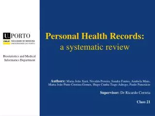 Personal Health Records: a systematic review