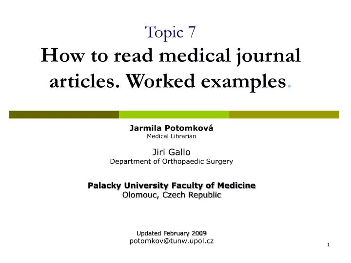 topic 7 how to read medical journal articles worked examples