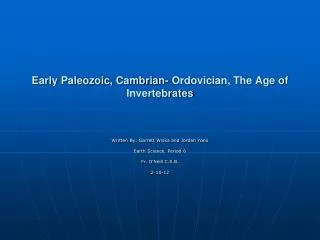 Early Paleozoic, Cambrian- Ordovician, The Age of Invertebrates