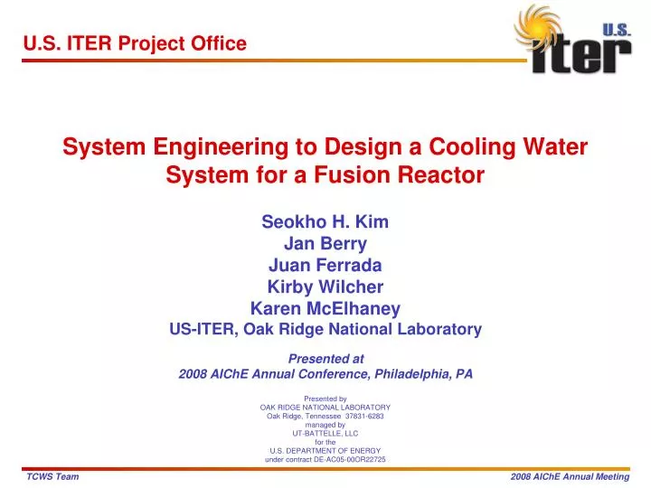 system engineering to design a cooling water system for a fusion reactor