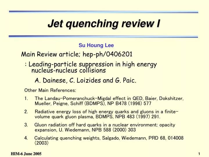 jet quenching review i