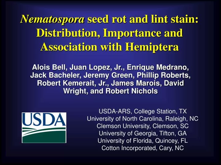 nematospora seed rot and lint stain distribution importance and association with hemiptera