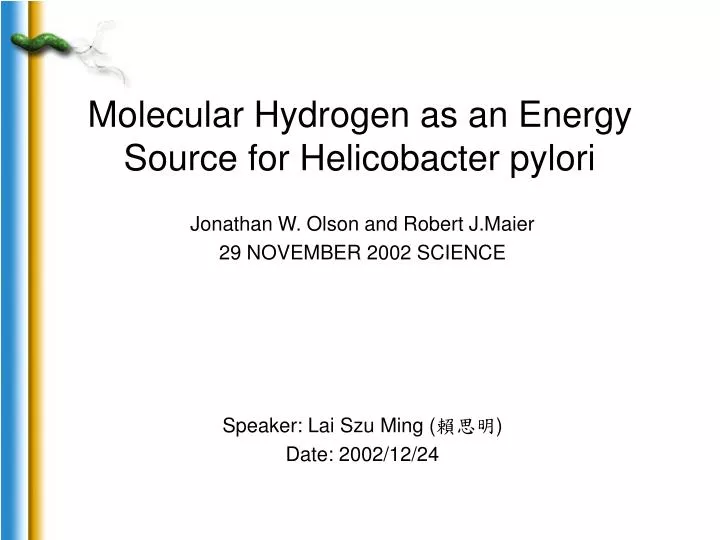 molecular hydrogen as an energy source for helicobacter pylori