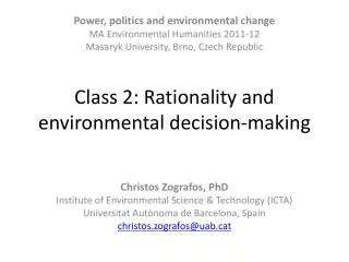 Class 2: Rationality and environmental decision-making