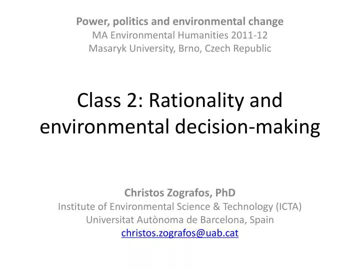 class 2 rationality and environmental decision making