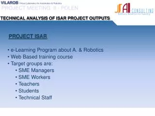 PROJECT ISAR e-Learning Program about A . &amp; Robotics Web Based training course