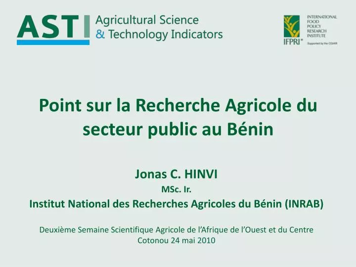 point sur la recherche agricole du secteur public au b nin