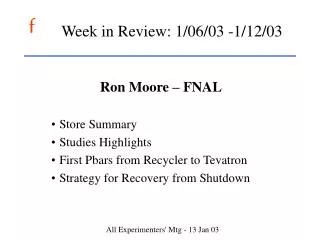 Week in Review: 1/06/03 -1/12/03
