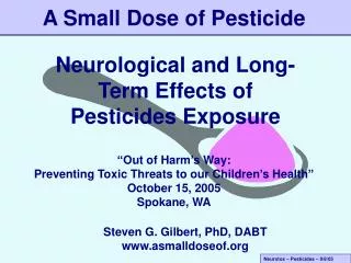 Neurological and Long-Term Effects of Pesticides Exposure