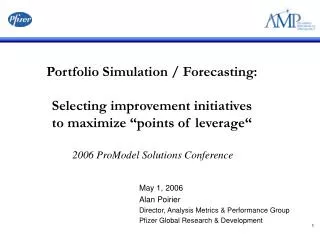 May 1, 2006 Alan Poirier Director, Analysis Metrics &amp; Performance Group