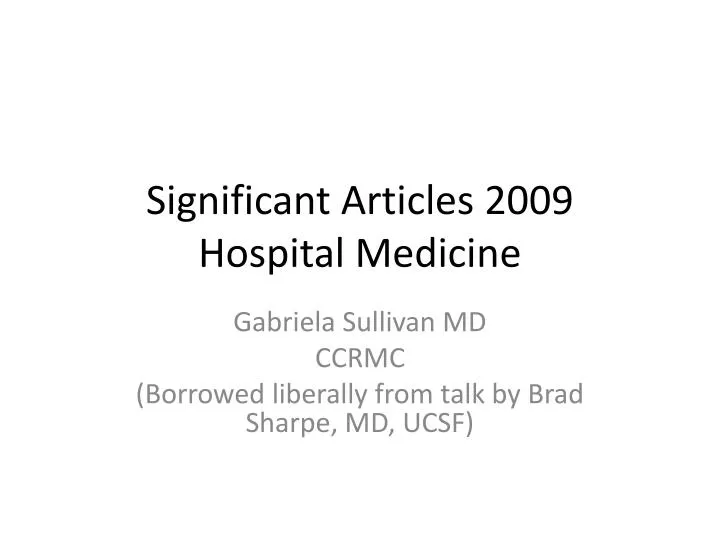 significant articles 2009 hospital medicine