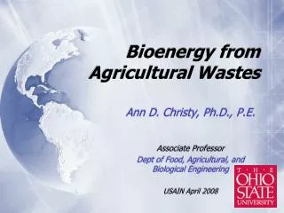Bioenergy from Agricultural Wastes