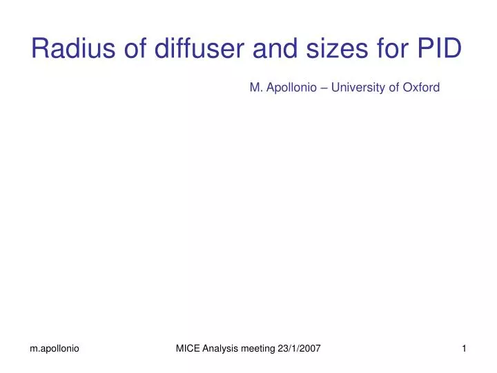 radius of diffuser and sizes for pid