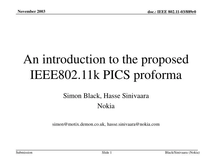 an introduction to the proposed ieee802 11k pics proforma