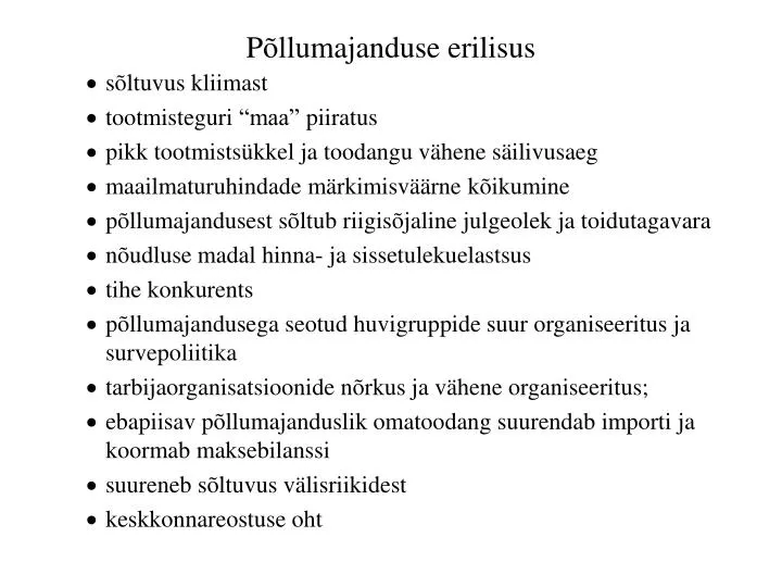 p llumajanduse erilisus