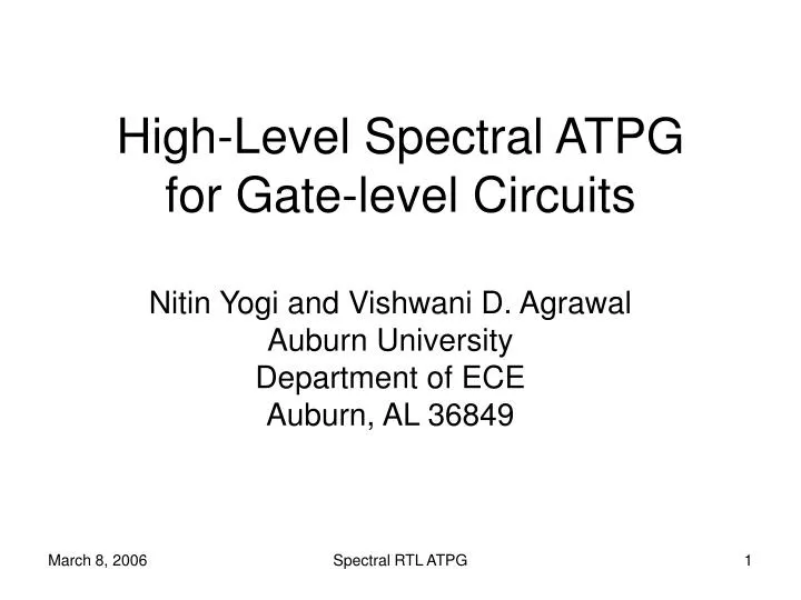 high level spectral atpg for gate level circuits