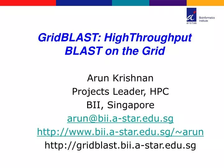 gridblast highthroughput blast on the grid
