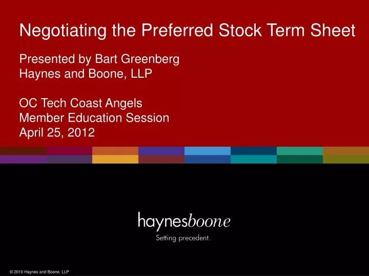negotiating the preferred stock term sheet