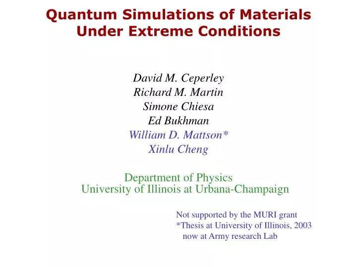 quantum simulations of materials under extreme conditions