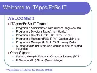 Welcome to ITApps/FdSc IT