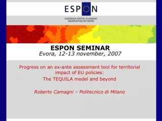 ESPON SEMINAR Evora, 12-13 november, 2007