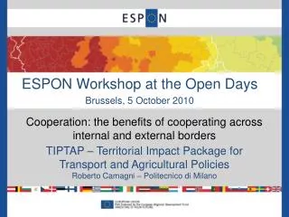 ESPON Workshop at the Open Days Brussels, 5 October 2010