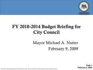 FY 2010-2014 Budget Briefing for City Council