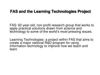 FAS and the Learning Technologies Project