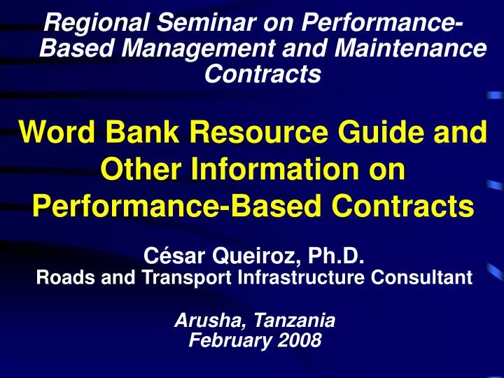 word bank resource guide and other information on performance based contracts