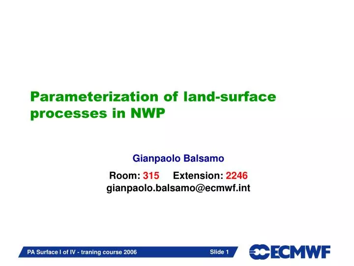 parameterization of land surface processes in nwp