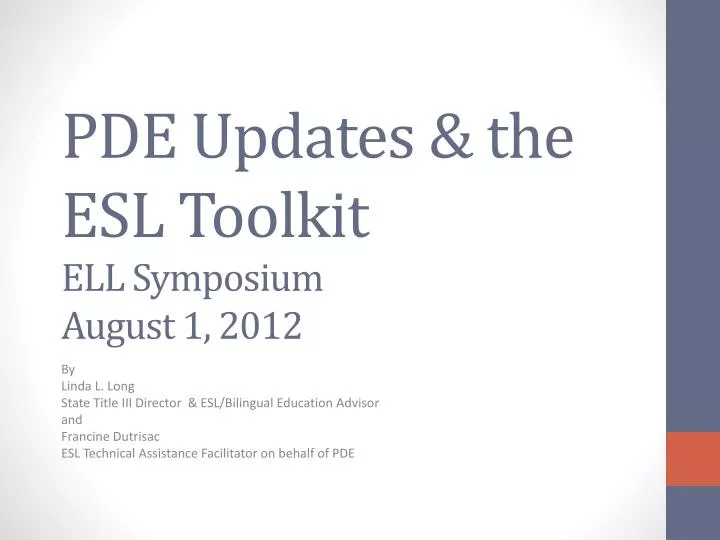 pde updates the esl toolkit ell symposium august 1 2012