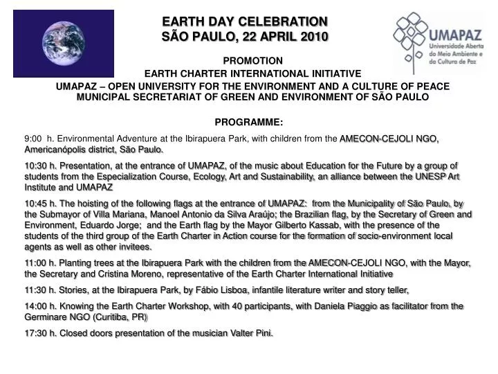 earth day celebration s o paulo 22 april 2010