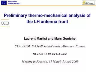 Preliminary thermo-mechanical analysis of the LH antenna front