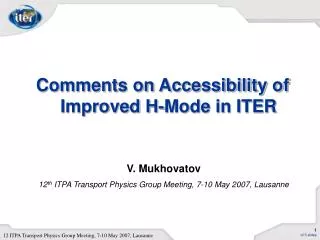 Comments on Accessibility of Improved H-Mode in ITER